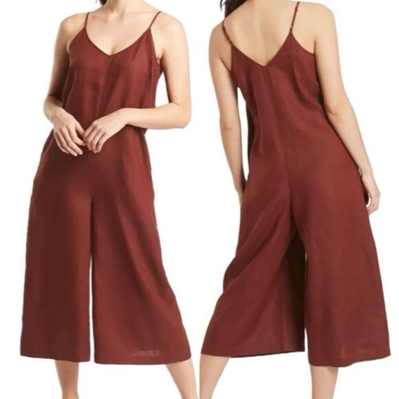 Athleta Linen La Paz Wide Leg Cropped Jumpsuit Size 8 - Picture 1 of 5